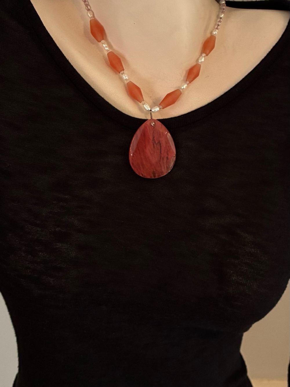 Vintage Y2K Artisan Cherry Quartz Glass Statement Necklace.